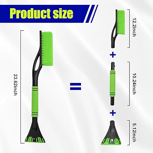 Miniatura 2 de Dickno Rascador de nieve y cepillo de 24 pulgadas, rascador de hielo desmontable sin arañazos con agarre ergonómico de espuma, herramienta universal