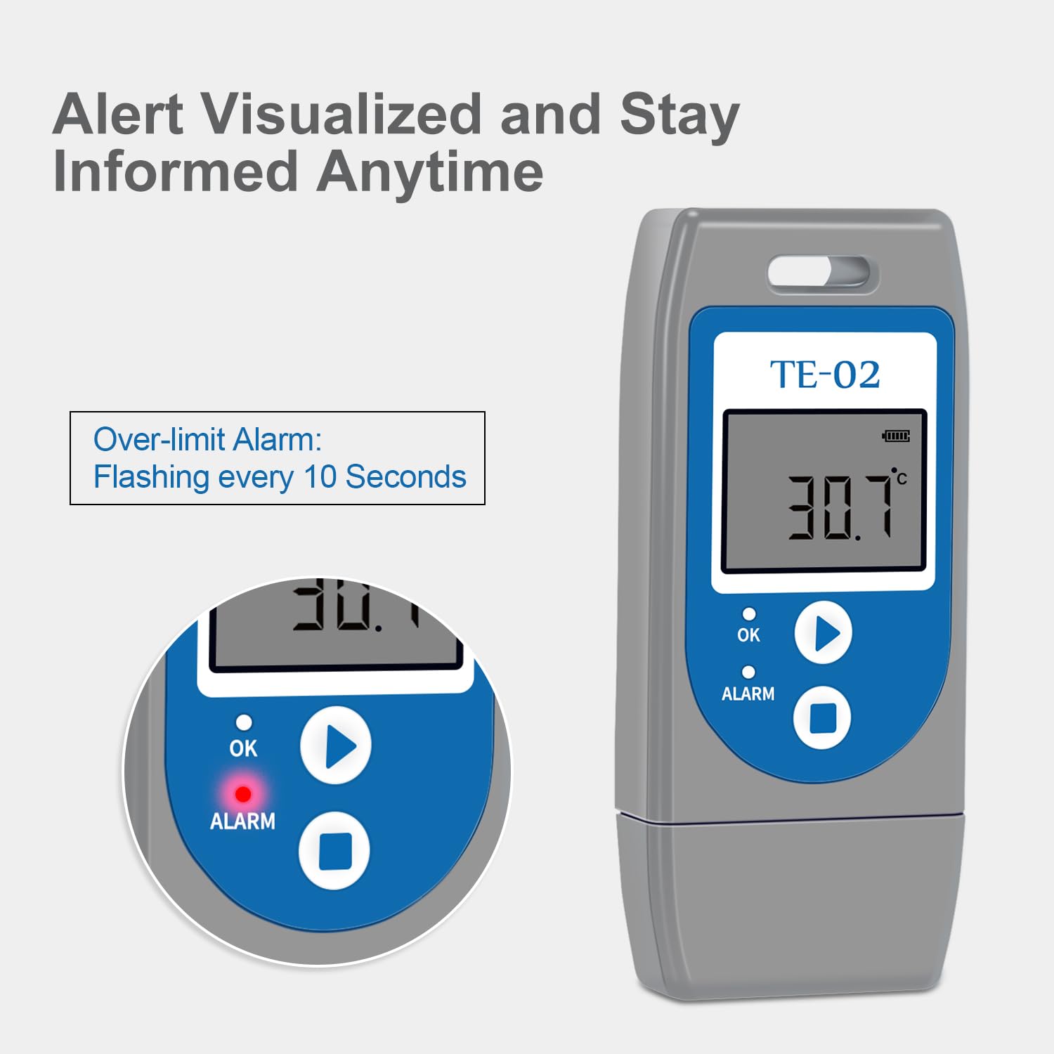 Termometro Digitale TE-02 USB EN12830 Registratore Temperatura Catena Freddo 32000 Punti PDF CSV
