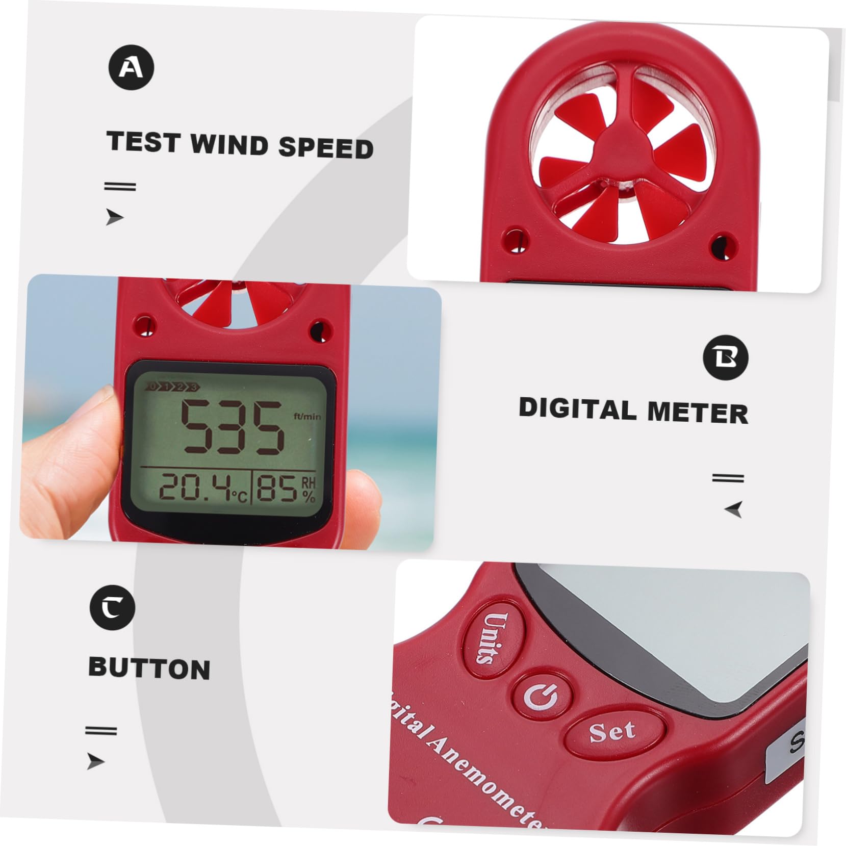 ULTECHNOVO 1pezzi Mini Anemometro Portatile Con Hygrotermometro Misuratore Del Vento e Umidità Per e Facile Usare Batteria