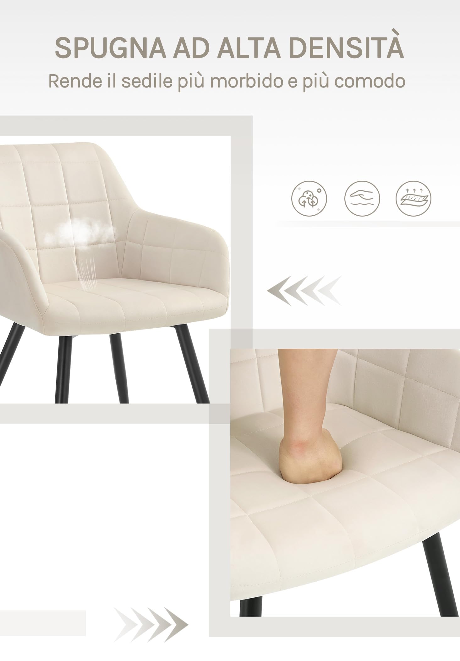 Sedia Da Pranzo WOLTU Imbottita - Velluto Crema Con Braccioli E Gambe Metallo - Foto 8