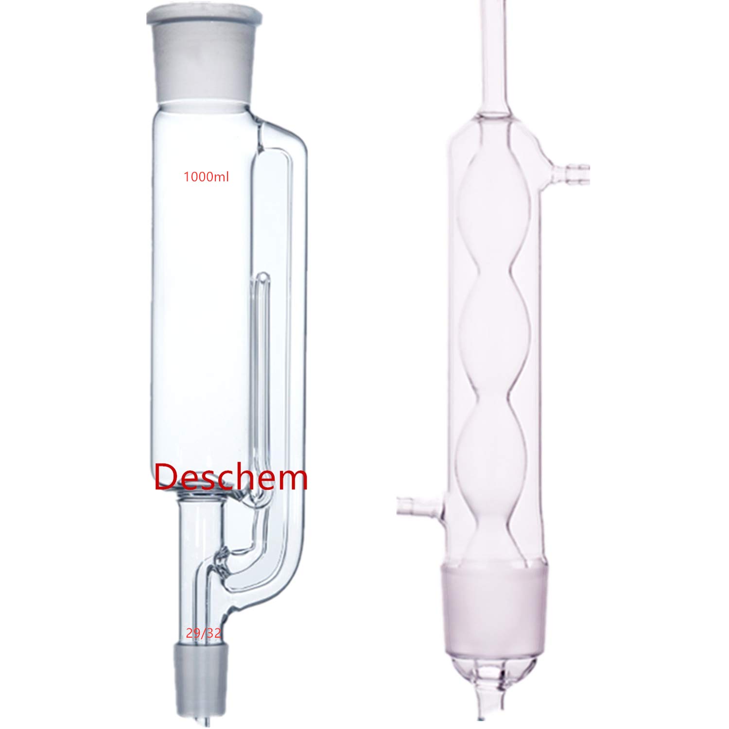 Extractor de soxhlet de cristal de laboratorio con condensador Allihn y cuerpo de 1000 ml con termo inferior plano de un litro 29/32