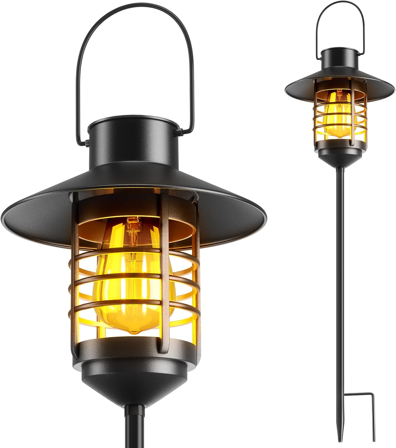 2 Pack Solar Garden Lights with Ground Spikes, Solar Powered Pathway Lanterns for Yard, Patio, Driveway - Decorative Landscape Lighting Gifts for Family, Women