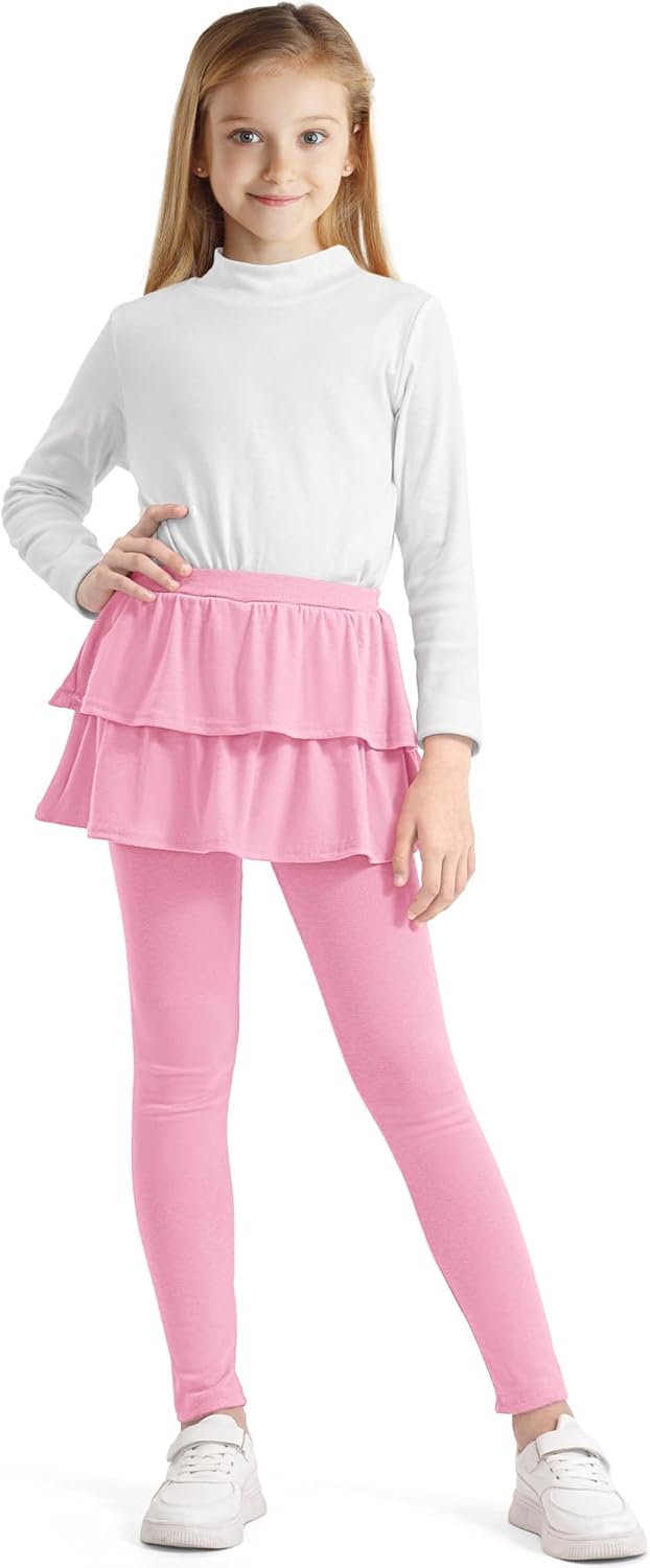 Girls Leggings with Skirts School Uniform Athletic Stretchy Tutu Pants Kids Warm Ruffle Clothes 2-Pack - Image 3