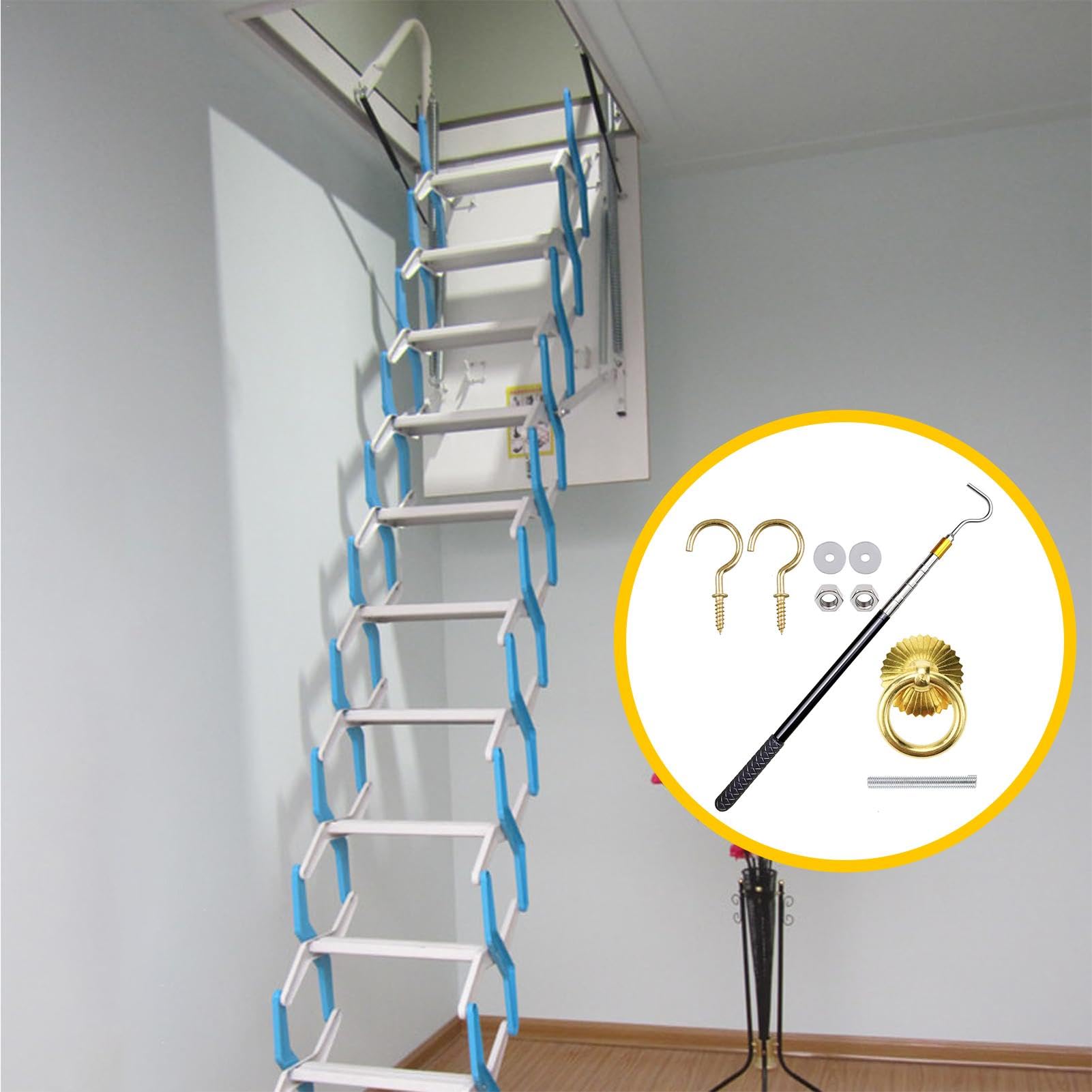 Système de Traction d'échelle, kit de système d'extraction d'échelle, kit de Barres d'extension pour escaliers de - Barre d'extension et Crochet de Rangement en cuivre, poignée, Outil