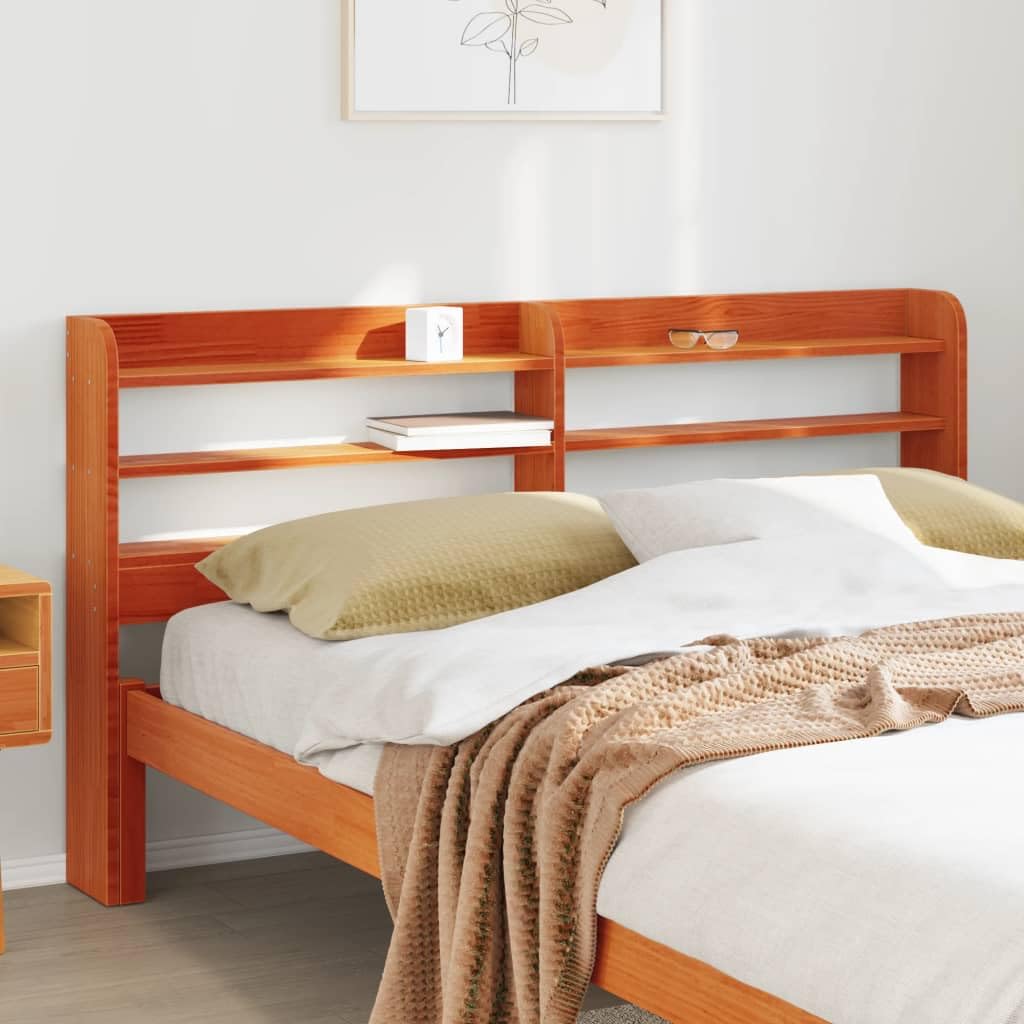Gecheer Tête de lit en pin Massif avec Rangement, 160 cm, Couleur Cire Marron - Idéale pour Chambre à Coucher
