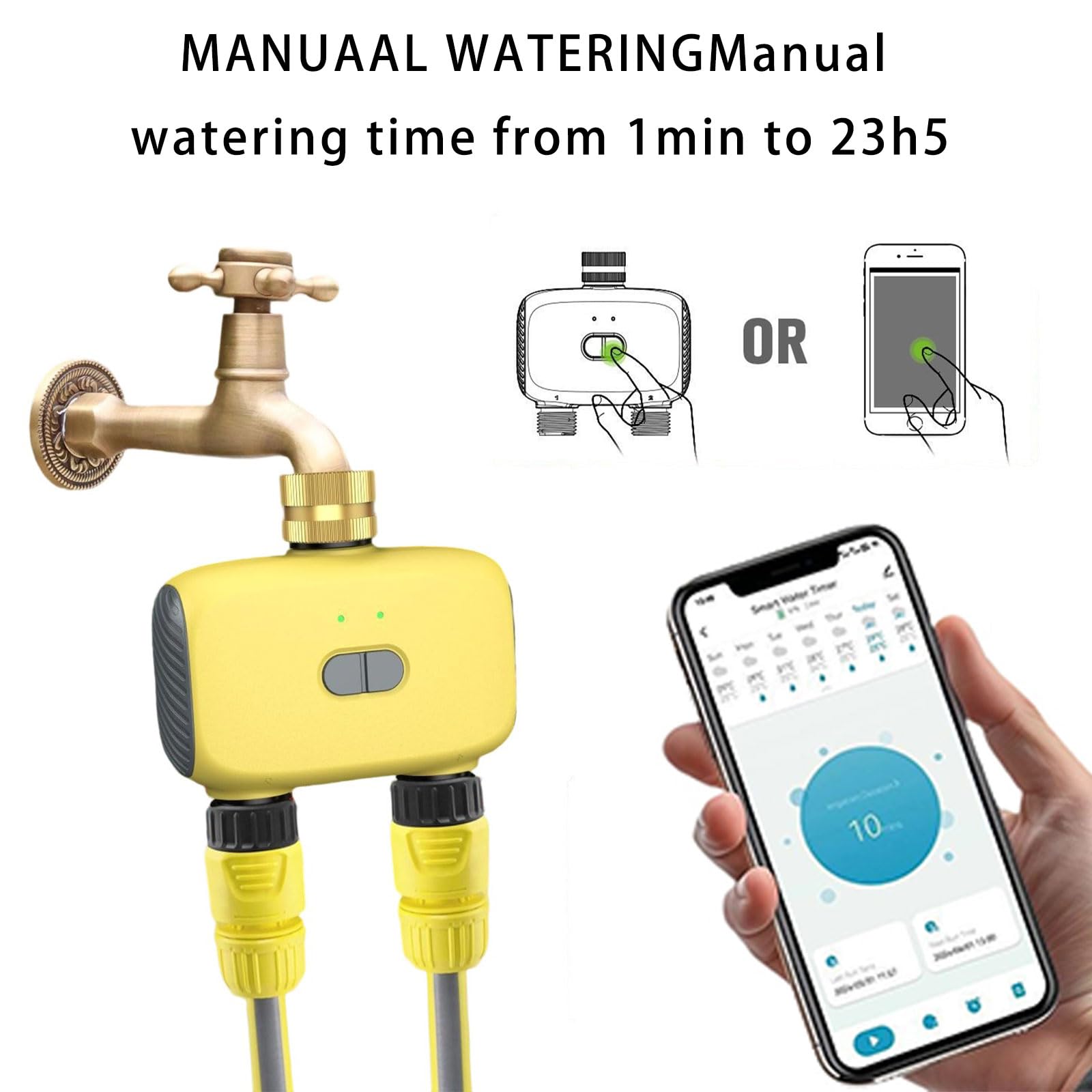 Timer automatico per irrigazione a prova di intemperie, per irrigazione efficiente dei prati da giardino con doppia uscita Controllo app Timer automatico per giardino esterno
