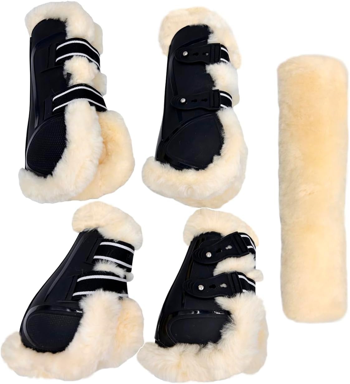 Horse Tendon Protectors – Jumping Protectors – Tendon and Fetlock Protection – Equestrian Competition and Training Equipment – Anti-Chafing Protectors – Set of 4 Protectors and 1 Noseband.