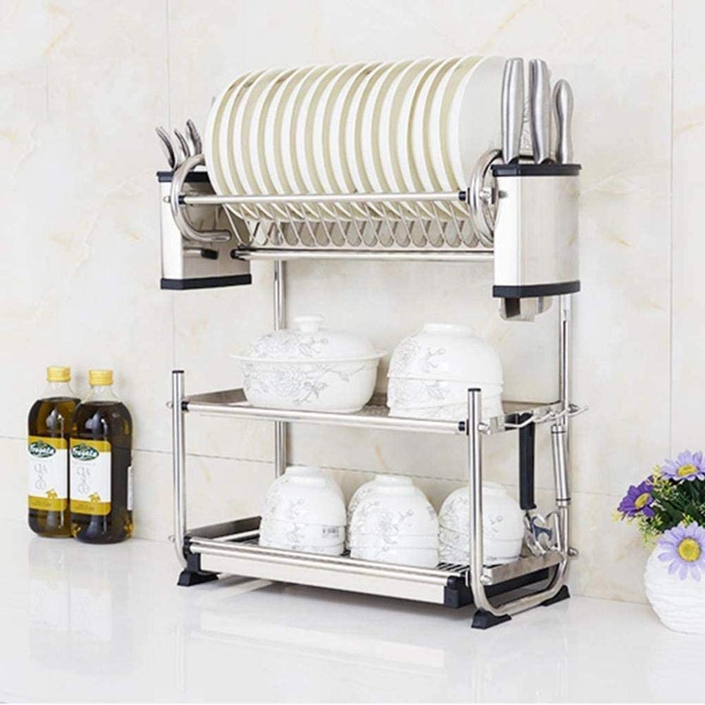 Rejilla De Drenaje Rejillas De Secado Escurridores De Platos Rejilla De Secado Rejilla De Drenaje Rejilla De Almacenamiento De Cocina Soporte para Escurreplatos De 3 Capas De Acero