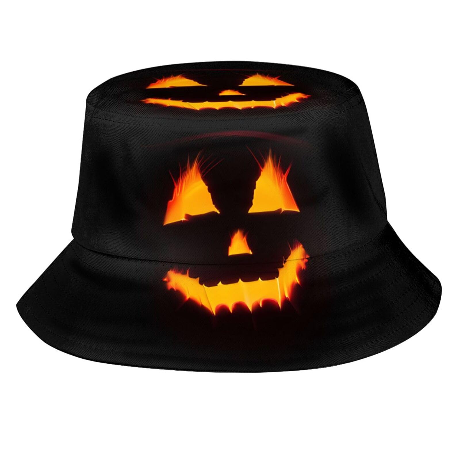 Halloween Bucket Hat Beach Sun Hat Funny Pumpkin Face Scary Smile Fisherman Cap for Men and Women