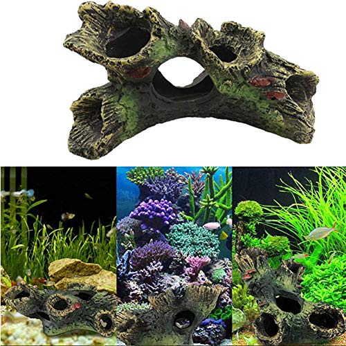 DoubleWood 2 PCS Decaying Trunk Betta Fish Driftwood Resin Crafts Ornament with Holes & Aquarium Caves Fish Tank Wood Decor - Thumbnail 2