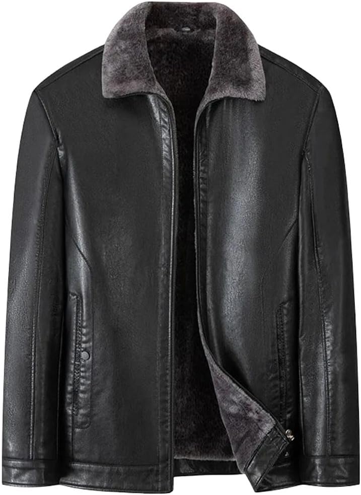 Men's Big And Tall Faux Leather Jacket Thickened Winter Warm Coat Classic Fleece Lined Outerwear