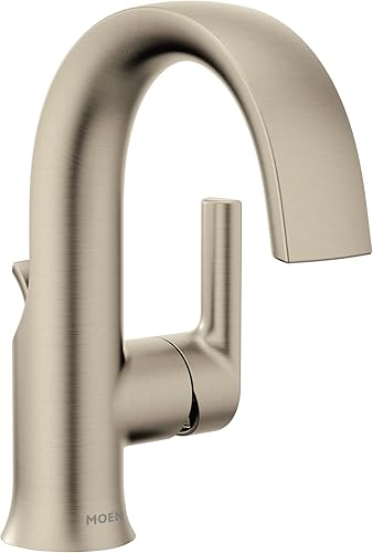 Moen Doux S6910BN - Grifo de baño de níquel cepillado con una manija de arco alto, moderno grifo de lavabo de baño, S6910BN