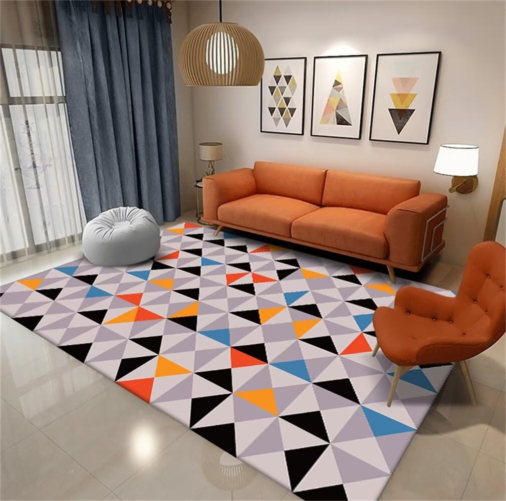 Tapis de sol enfant orange 90x180 cm géométrique moderne pour salon et chambre