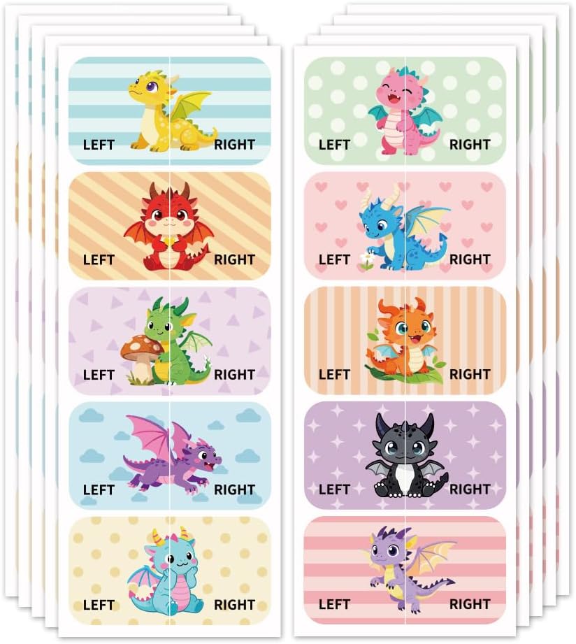 Peacoblue Shoes Stickers for Shoes Learning Left Right, Foreign Dragon Babies 100pcs(50 Pairs) Self-Adhesive Shoes Stickers Labels Decals to Help Put Shoes On