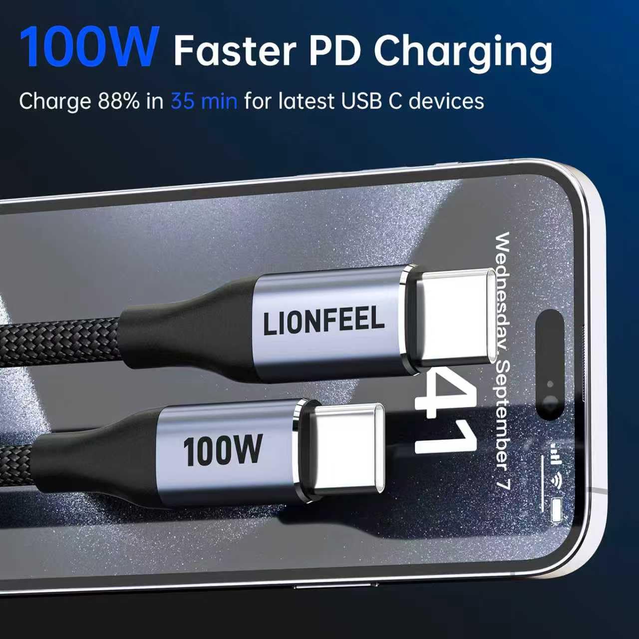 100 W USB-C-auf-USB-C-Kabel, 2 Stück, 1,2 m, geflochtenes Nylon-Schnellladekabel, Typ-C-Ladekabel für iPhone 17/16/15, Galaxy, MacBook, iPad