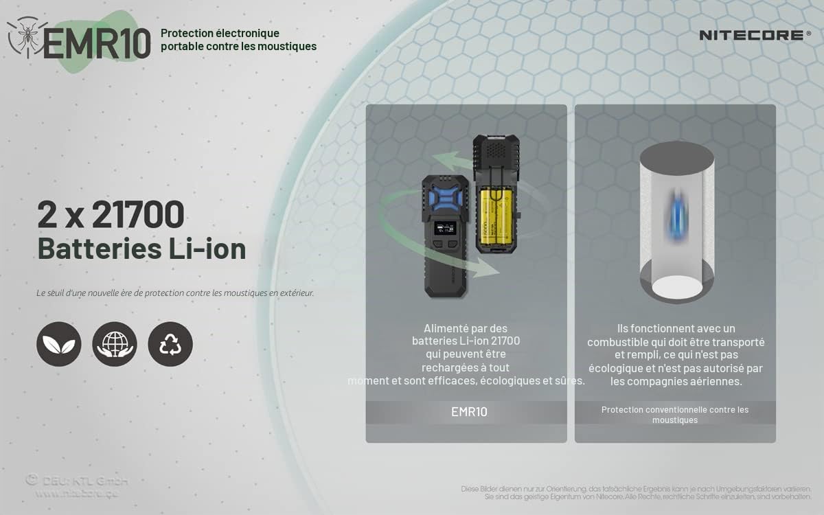 Nitecore NC-EMR10 Répulsif anti-moustiques avec batteries pour camping avec fonction batterie externe Gris