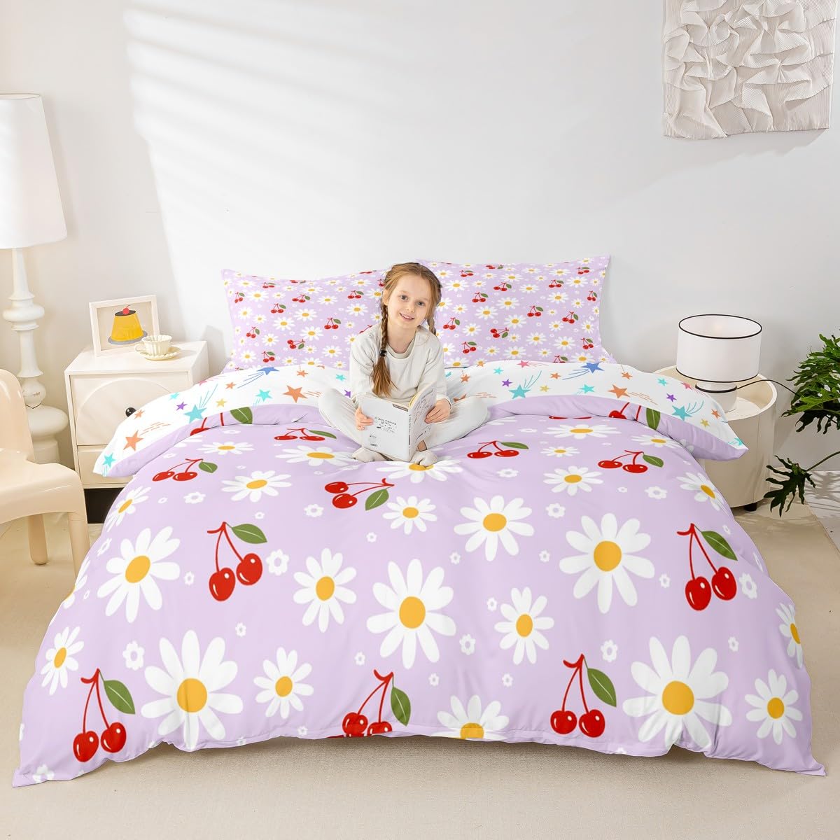 Parure de lit fruits pour chambre d'enfant et adulte grand lit violet