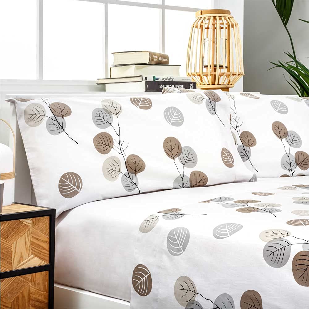 COTTON ARTean Juego de sábanas 90x190 / 200 Algodón Orgánico HONDARRIBIA gris 3 piezas: Encimera, 1 Funda de Almohada, Bajera Ajustable Gots.