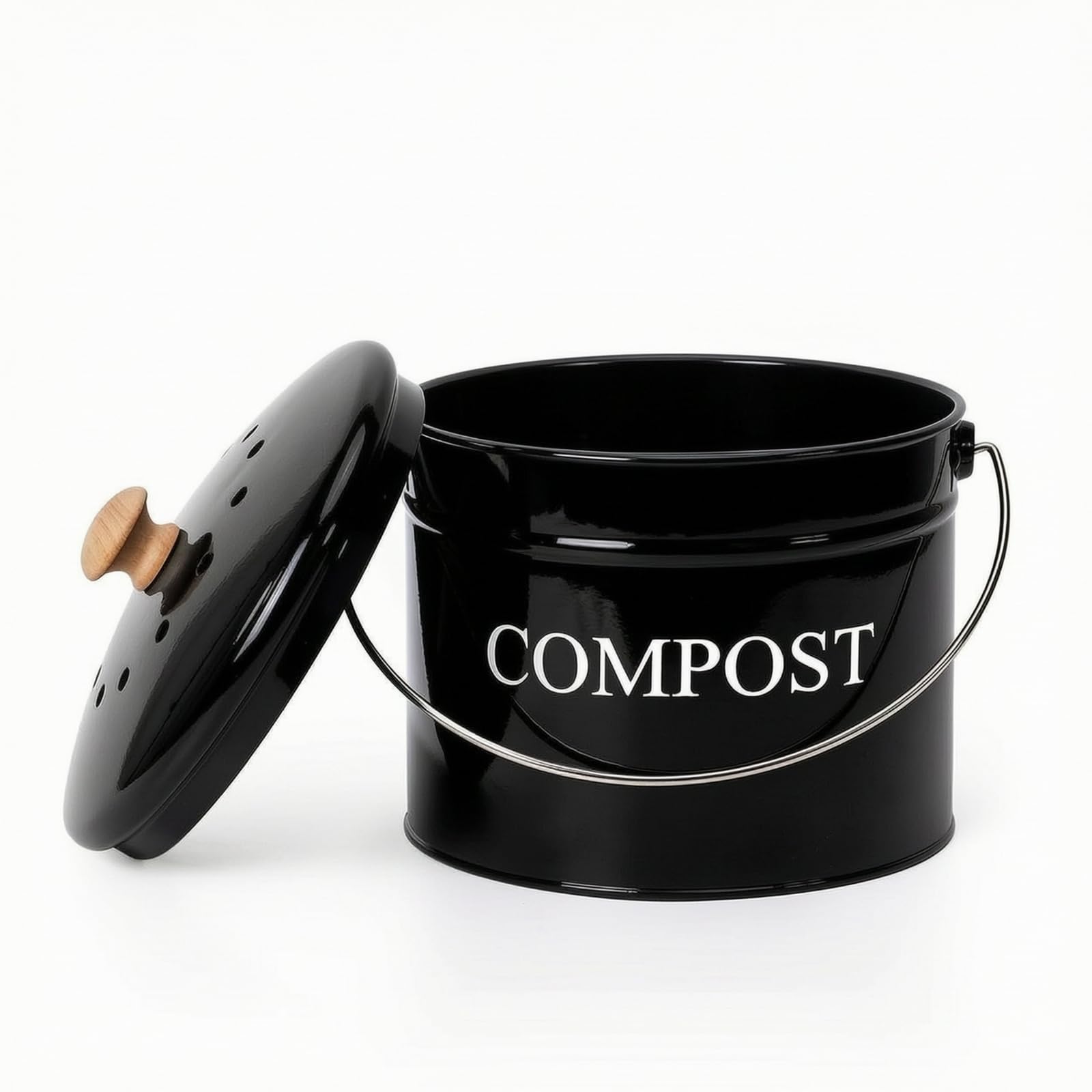 Composteur de Cuisine Composteur Compost Bin Seau Poubelle à Compost Seau de Comptoir avec Couvercle à Aération et Filtre à Charbon pour Contrôle des, Array, Noir