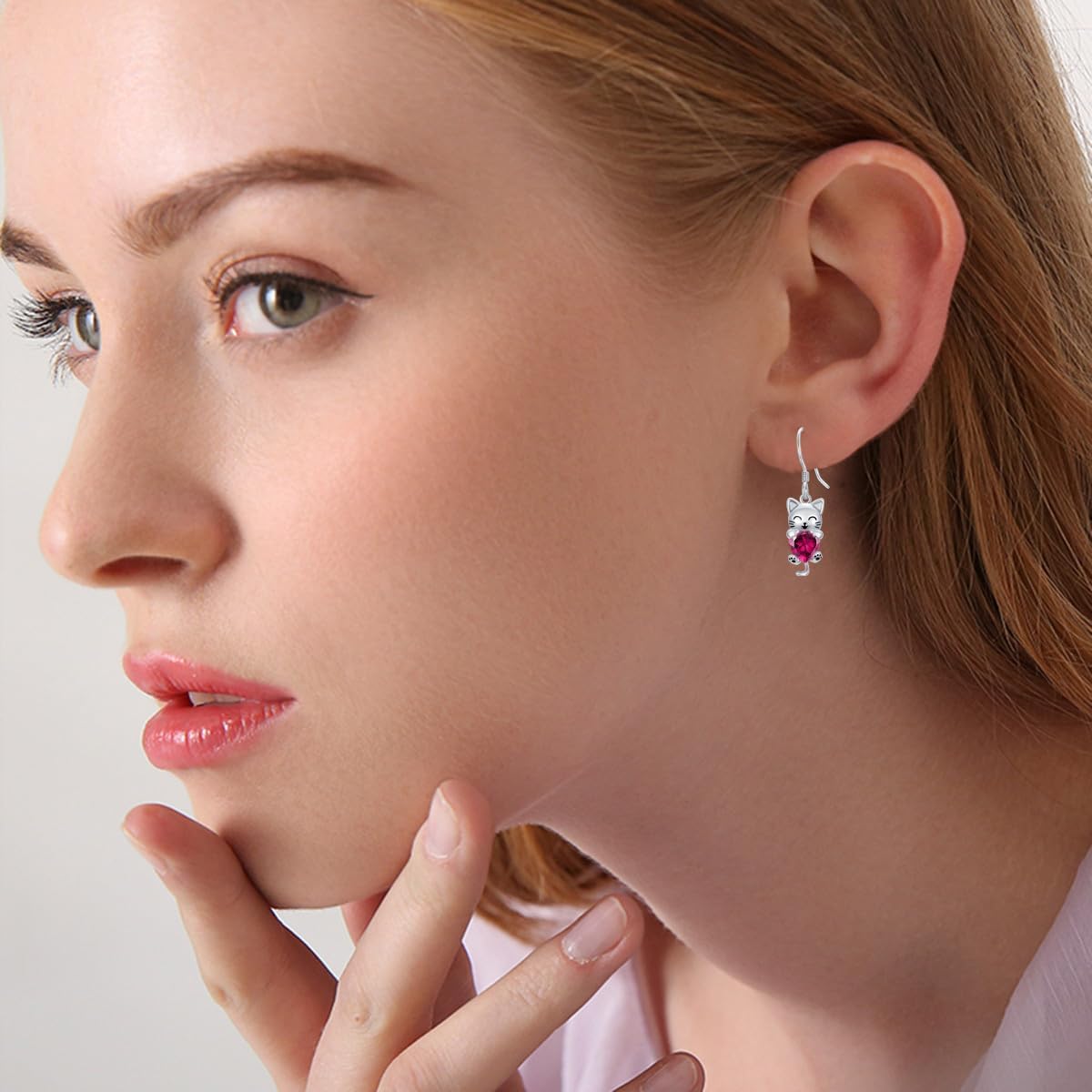 LONAGO Cat Earring with Synthetic Birthstone Cat Dangle Earrings Gift for Women - Image 4