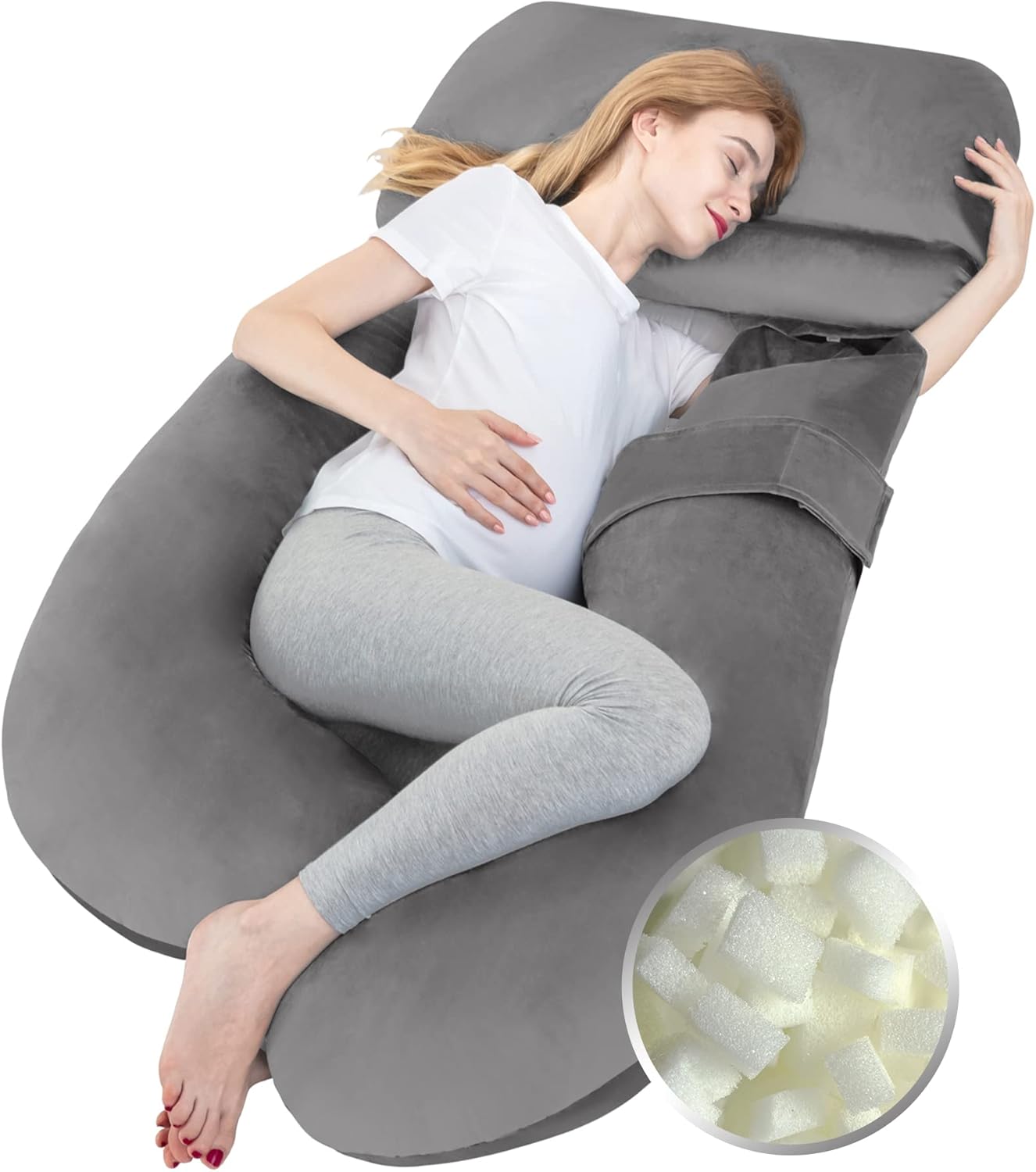 LUXETILE U Shaped Pregnancy Pillow, Shredded Memory Foam