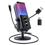 VCOM USB Microphone for PC&comma; RGB Gaming Microphone with Mute Button&comma; Gain Control&comma; Monitoring Headphone 3&period;5mm Jack&comma; PC Mic for Gaming&comma; Streaming&comma; Podcast&comma; VoiceOver&comma; Recording