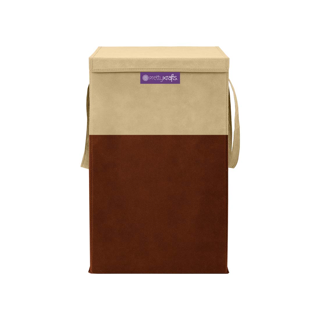 PrettyKrafts 35 L Non Woven Rectangular Foldable Large Laundry Bag/Basket With Lid & Handles, Freestanding Clothes Storage Organizer for Bedroom, Dorm (30x30x40cm, Brown, Set of 1)