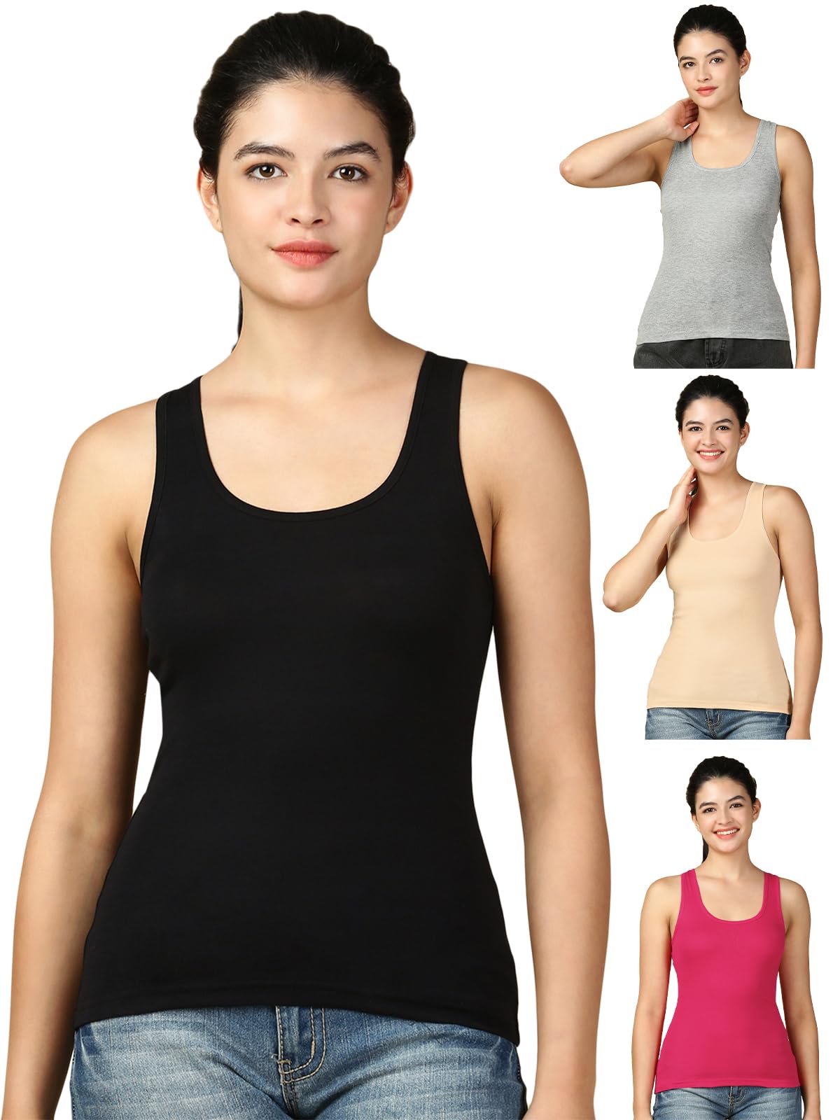 lux cozi Women's Cotton Regular Fit Racerback Tank Top | Pack of 4-picture-17