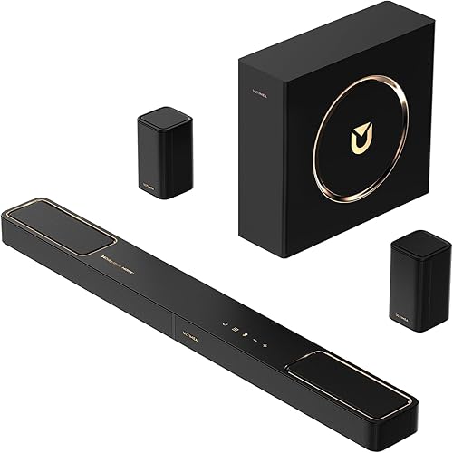 ULTIMEA Barra de sonido de 5.1.2 canales con Dolby Atmos, sistema de sonido envolvente para TV con 2 altavoces envolventes, barra de sonido para