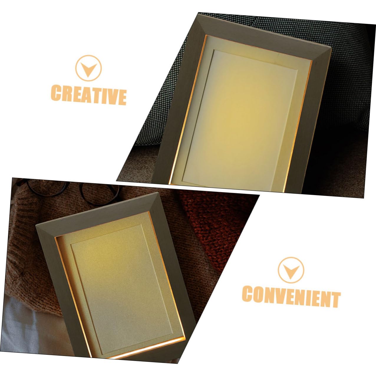 Marco de Fotos Iluminado Luz Nocturna LED para Escritorio y Mesita de Noche, 2 Piezas Madera Natural Textura Atractiva