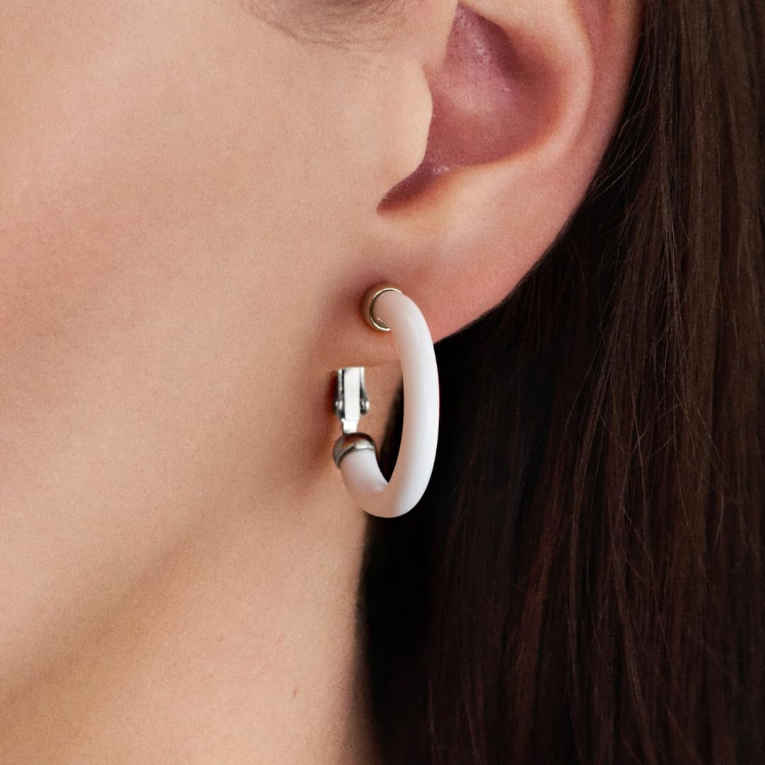 Traveller Orecchini a clip, colore argento, resina bianca, 25 mm, platinati, 157714, 25mm, resina
