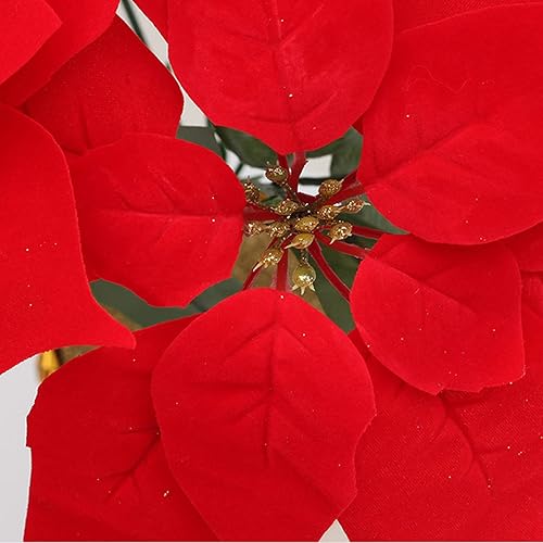 Miniatura 6 de Wnvivi Paquete de 2 plantas artificiales de flor de pascua en maceta, decoración de Navidad, 17 x 12 pulgadas, 7 cabezas de flor de pascua con