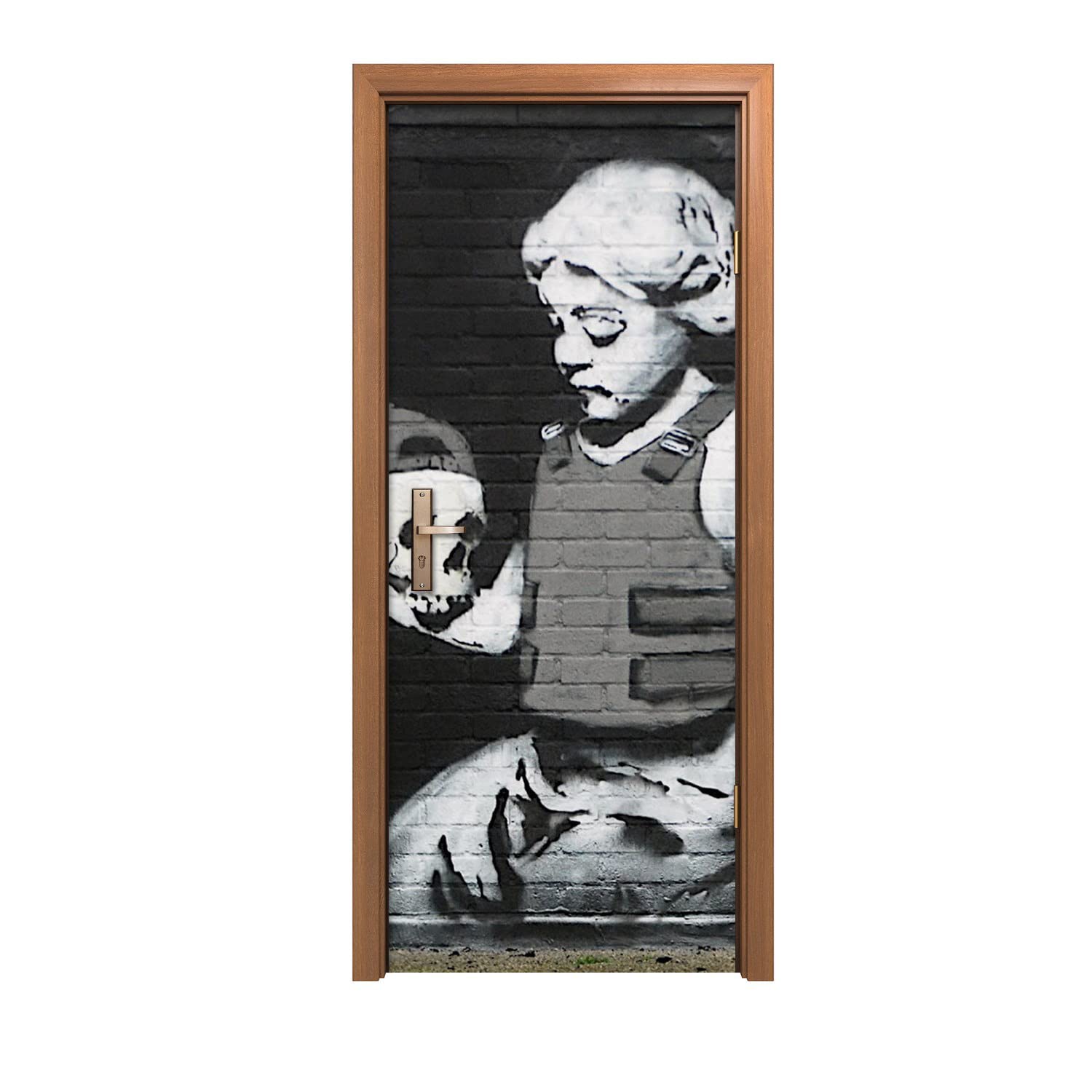 Autocollant de porte premium 90x200cm de style mural Banksy Angel Armor