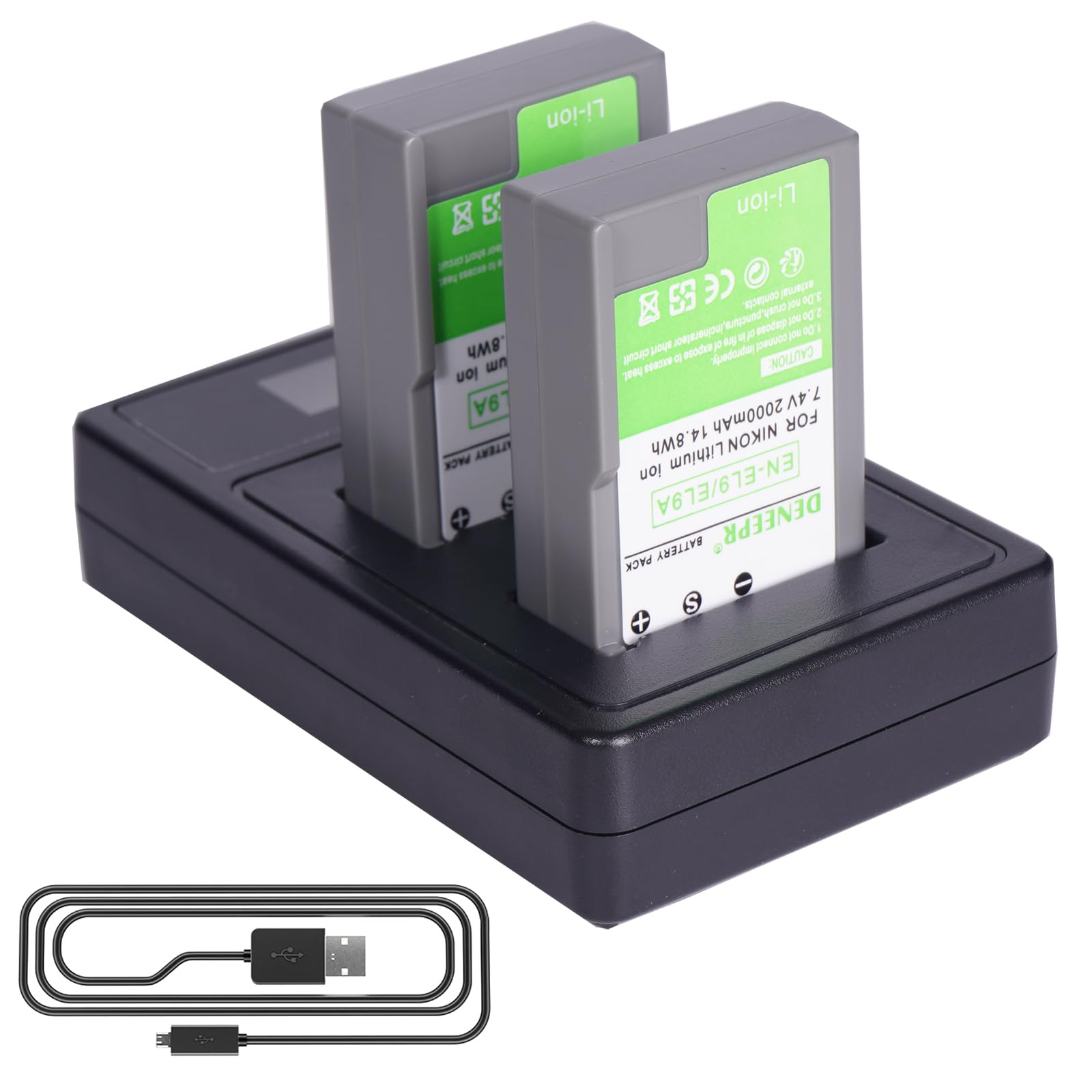 2 Batterie EN-EL9/EN-EL9e/EN-EL9a, ricambio e caricatore LCD Dual compatibile con Nikon D3000, D40, D40x, D5000, D60, D 3000, D 40, D 40x, D 5000, D 60 Cameras