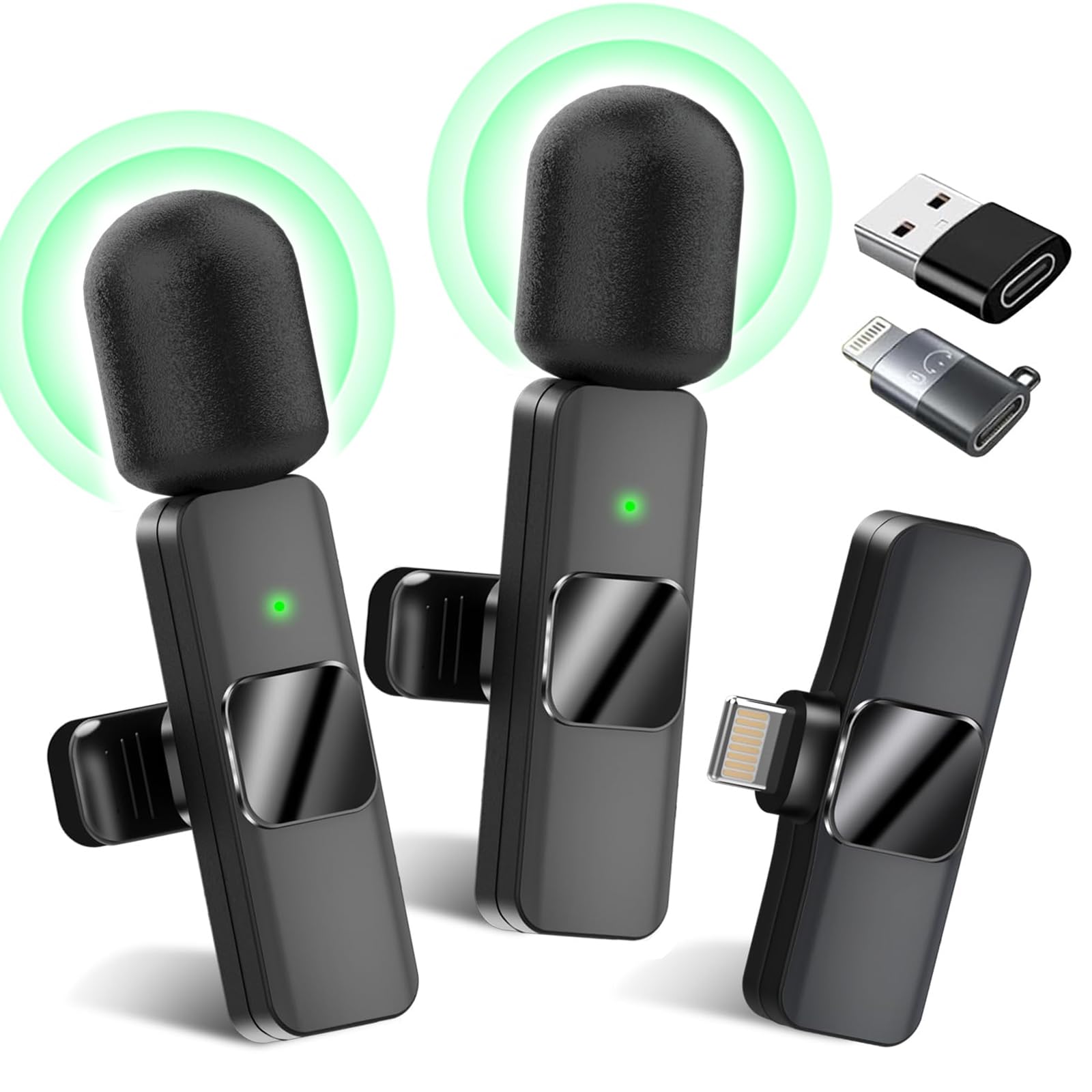 Lot de 2 microphones cravate sans fil 3 en 1, plug-play professionnel, réduction du bruit, micro à clip pour entretien, YouTube, TikTok, Vlog, mini microphone pour iPhone, équipement USB C