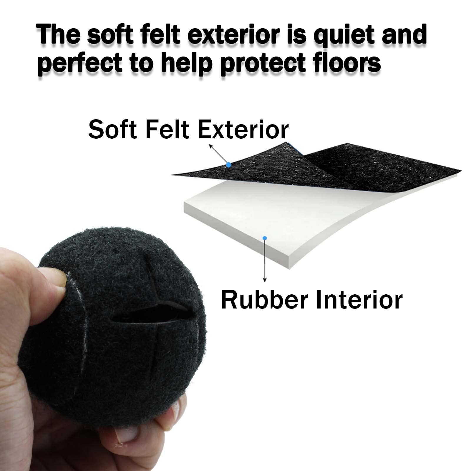 4 bolas de tenis precortadas para patas de muebles, almohadillas de fieltro resistentes y duraderas para protección del suelo (Negro)