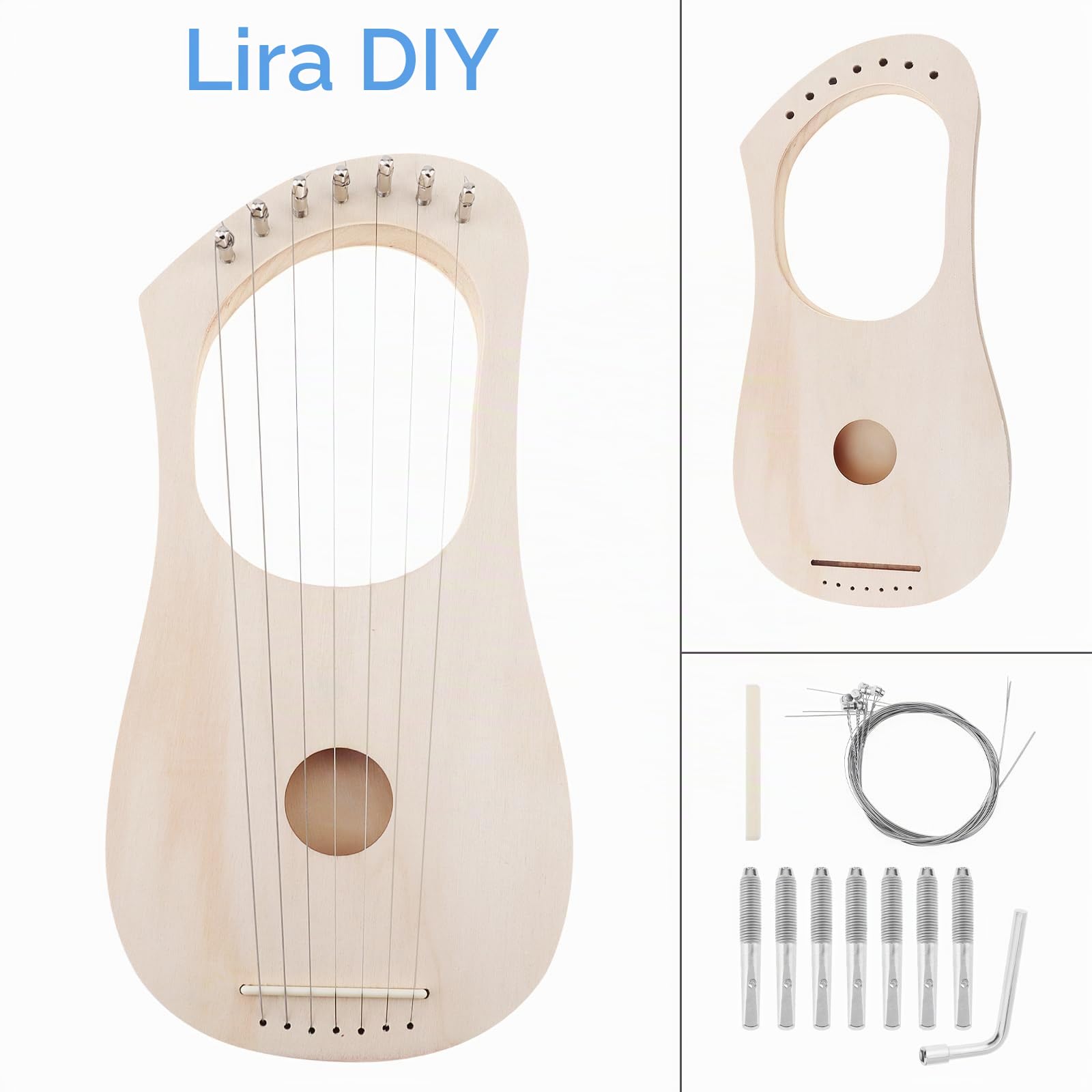 Kit de 7 cuerdas para hacer tus propias liras de madera de lubina con poste de cuerda y afinación de sillín