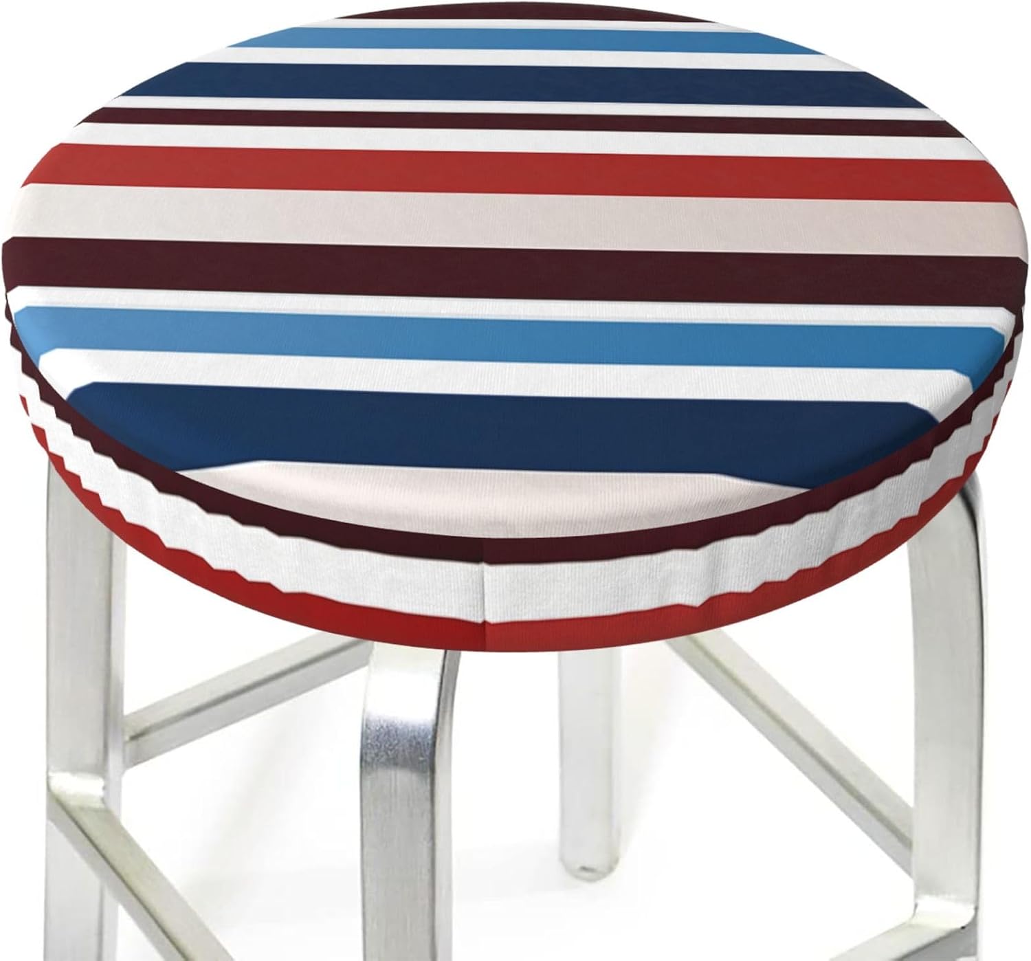 Bar Stool Cover Round Elastic Stool Cushion Covers Red Blue White Gray Stripes Bar Chair Cover Washable Stool Cushion Slipcover Stretch Stool Seat Covers for 12-14 Inch Chair