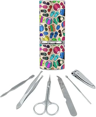 Colorful Fun Summer Beach Pattern Stainless Steel Manicure Pedicure Grooming Beauty Care Travel Kit