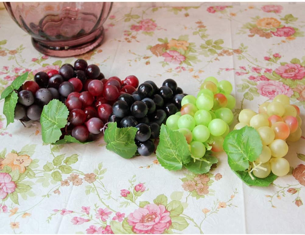 BESPORTBLE Artificial Grapes 3Pcs Set Realistic Simulation Fruit with Brown Stem and Green Leaves for Home Garden Hotel and Photography Decoration