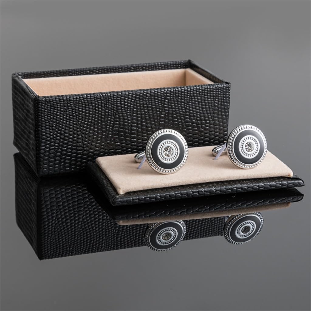 Gemelli da Polso da Uomo con Diamanti francesi, Bottoni Rotondi in Smalto, Stile Business Casual