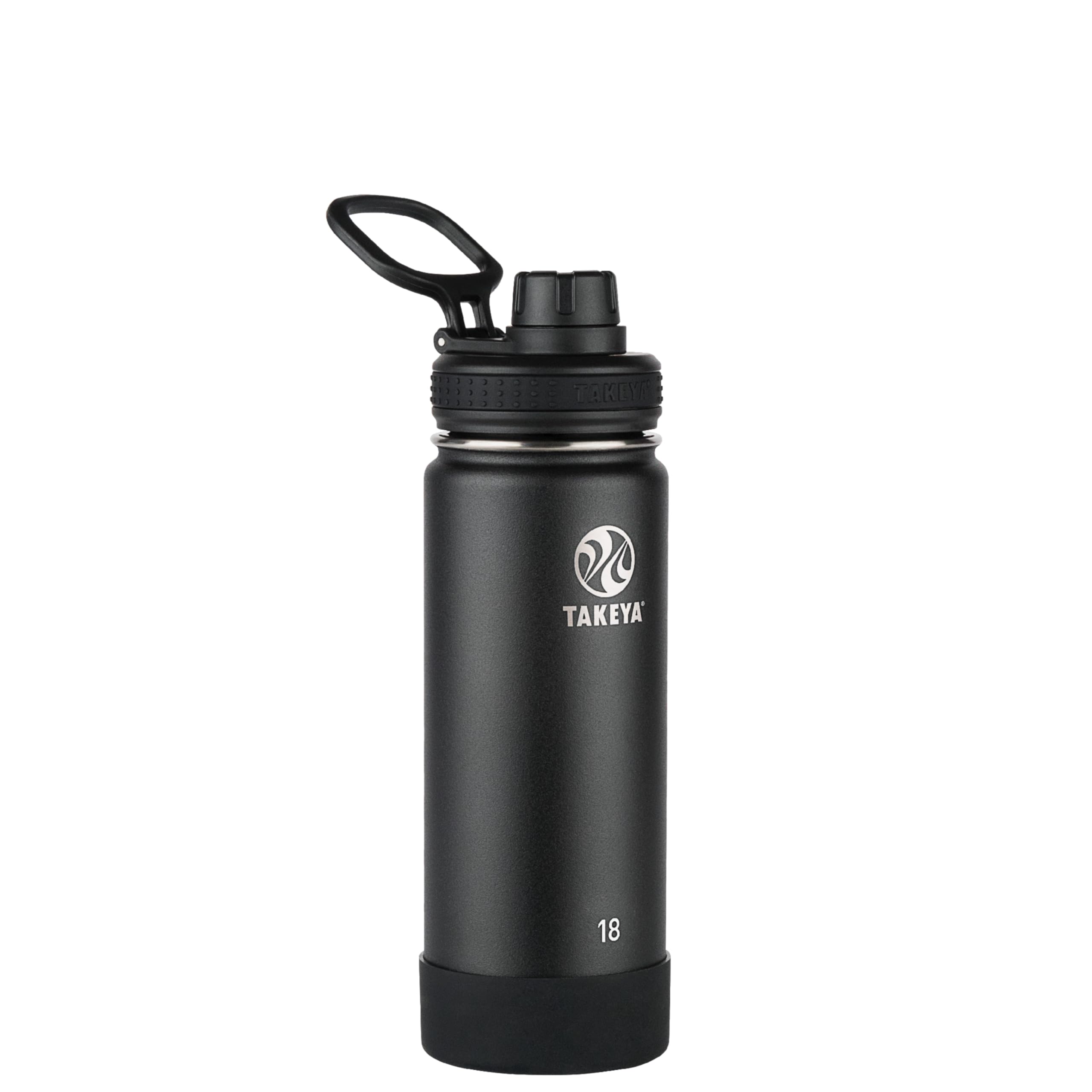 Takeya Actives Insulated Stainless Steel Water Bottle with Spout Lid, 18 Ounce, Onyx