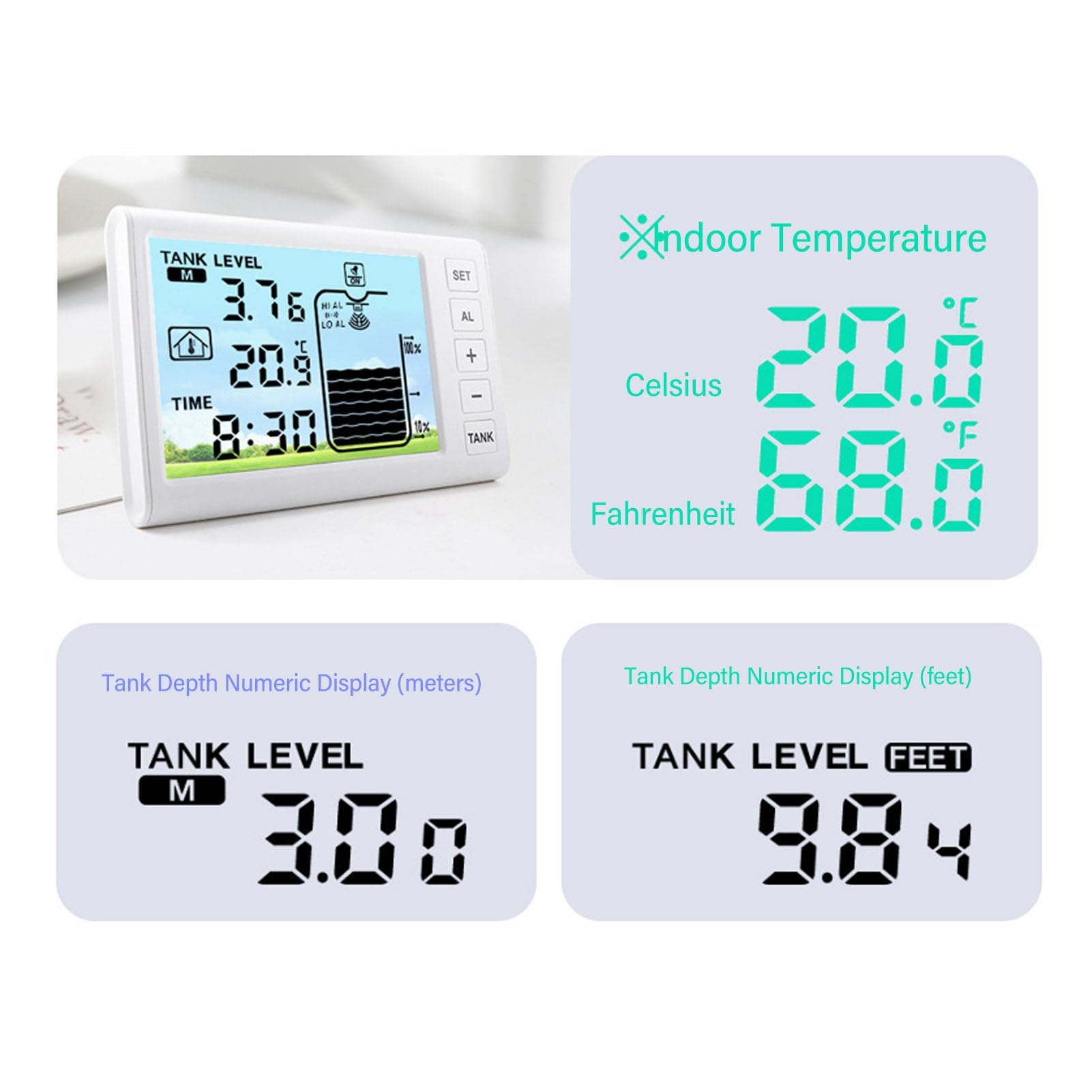 Sensor de Nivel ultrasónico SustVita Rango de medición de 1-5 m, detección de Temperatura de Negativo 40 °C a 60 °C, transmisor IP65 para medición de Profundidad de líquidos en