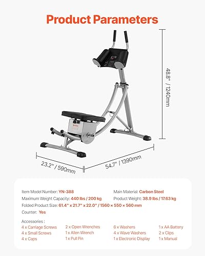Miniatura 7 de VEVOR AB Workout Machine, Ab Workout Equipment at Home Gym, Core & Abdominal Trainers for Women, 440 lbs Weight Capacity Strength Training Ab