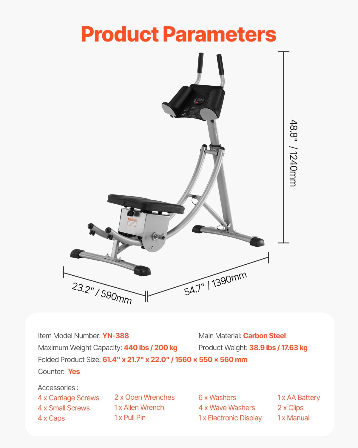 VEVOR Máquina de Ejercicios Abdominales Equipo de Entrenamiento Abdominal para Gimnasio en Casa Capacidad de Peso de 136 kg Máquina de Ejercicios Abdominales para Entrenamiento de Fuerza Ajustable