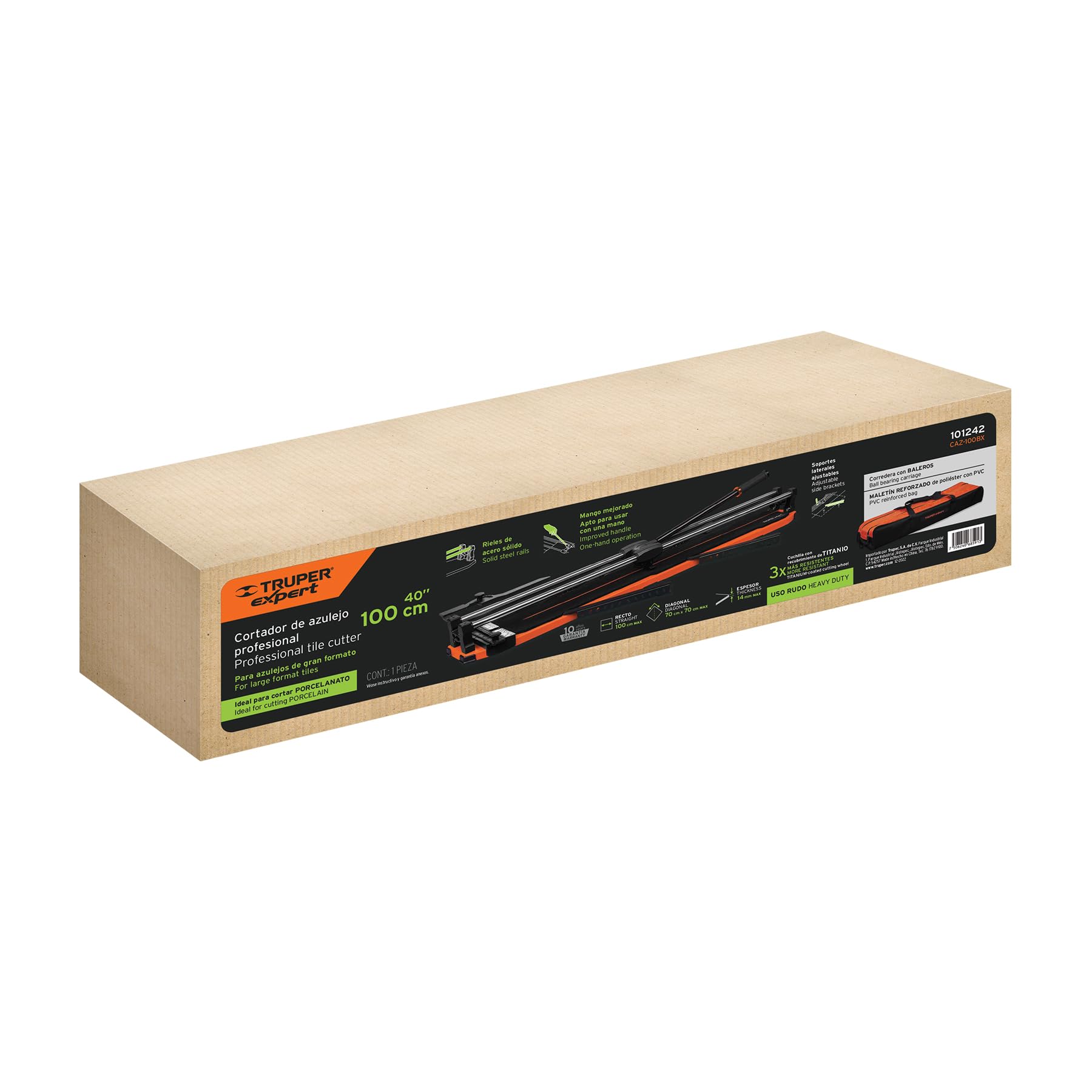 Truper Expert CAZ-100BX, Cortador azulejo 40" (100 cm) gran formato con maletín