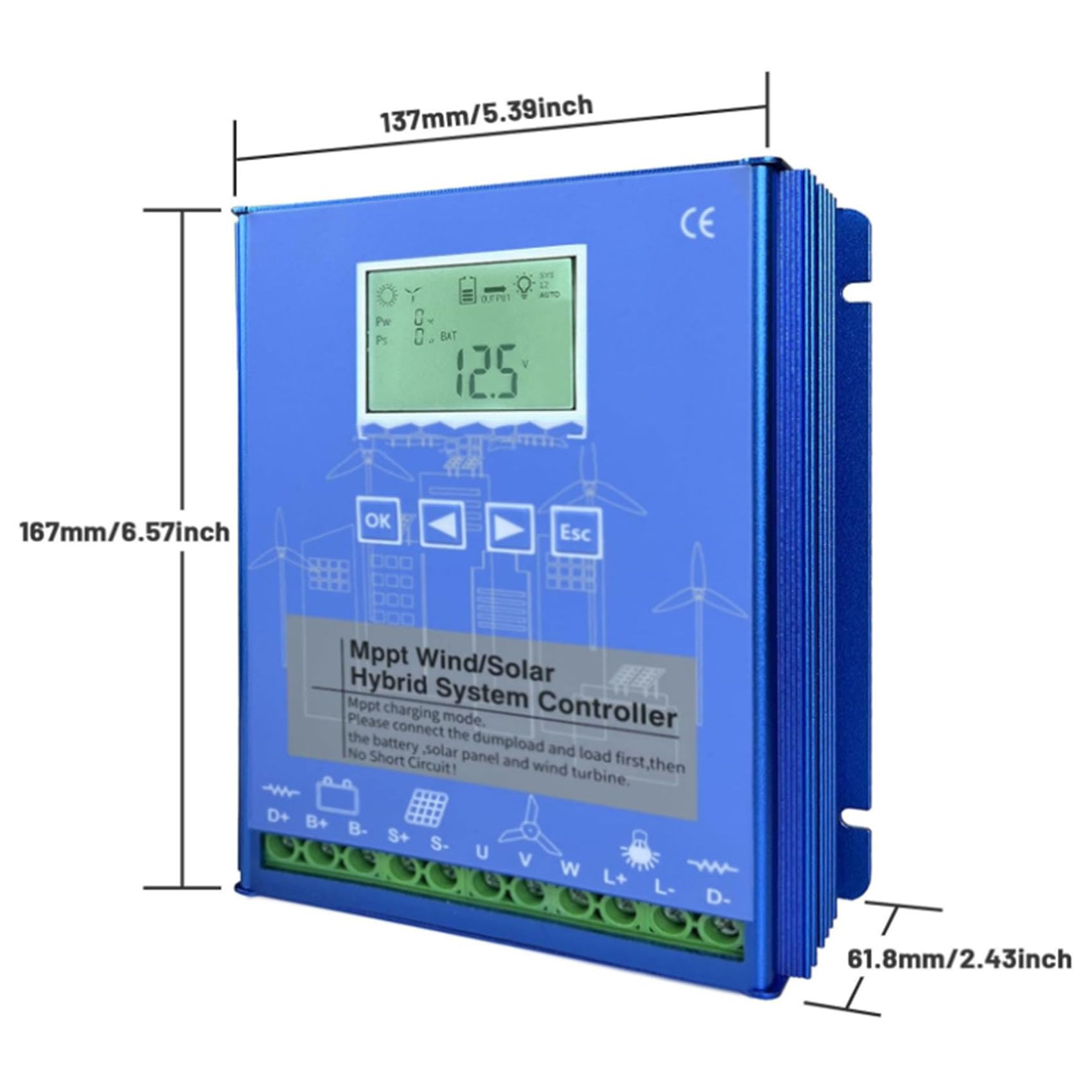 Hybrydowy kontroler ładowania wiatrowo-słonecznego, automatyczny regulator ładowania MPPT 12V/24V/48V z funkcją Boost, z wyświetlaczem LCD i rezystorem upustowym, 20000W-220V