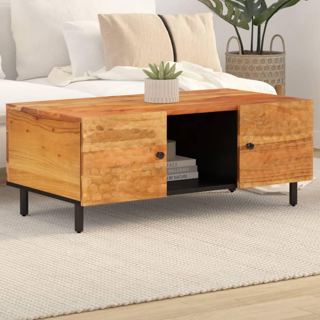 Homgoday Table basse 100 x 54 x 40 cm en bois d'acacia massif, table d'appoint pour salon, salle de réception d'invités, chambre à coucher et mobilier de bureau