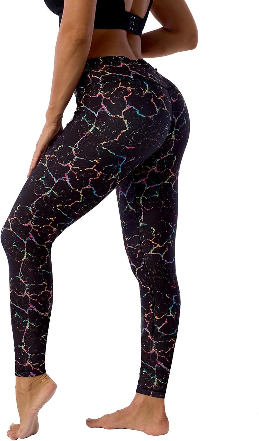 UIUO-UIPEU Women's Printed Yoga Pants with Pockets 7/8 Workout Leggings for Women Tummy Control Compression Leggings