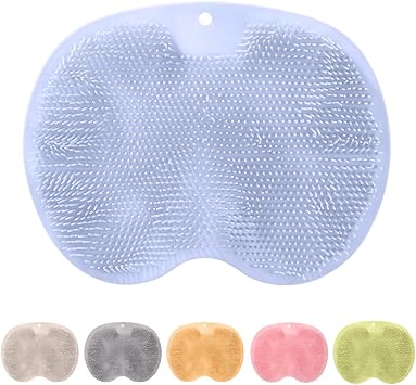 Silicone Shower Foot Scrubber Mat, Upgrade Foot Scrubber in Shower, Foot Back Cleaning Pad Back Washer Bath Wash Pad, Wall Mounted Slip Suction Cups for Bath Wash Pad Blue